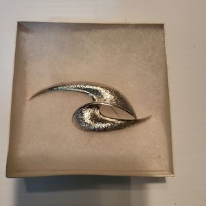 Trifari Vintage brooch texured silver  tone Abstract Chunky Statement